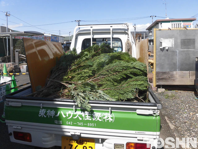 解体した物置と剪定枝の積み込み　相模原市