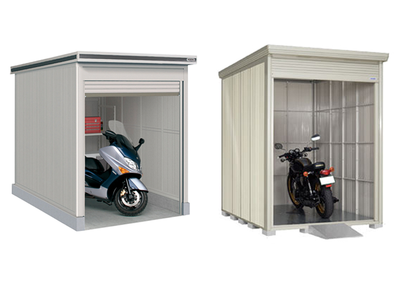 バイク保管庫(バイクガレージ) タクボ:バイクシャッターマン(左) ヨドコウ:エルモシャッター(右)